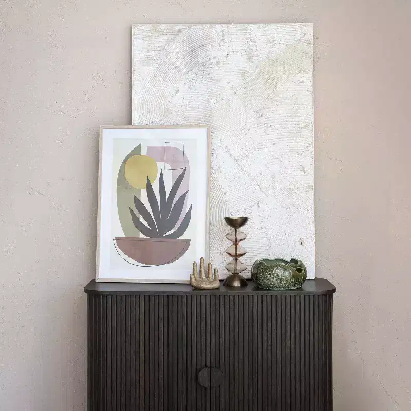 2 Door Decorative Storage Cabinet, Rubberwood & MDF, Accordion Doors, Walnut Finish, No Assembly