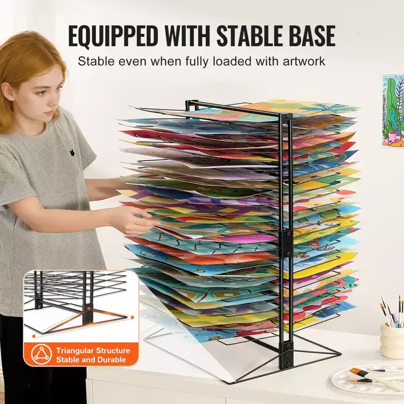 Art Drying Rack, 50 Removable Shelves 20 x 17 x 30 inch Paint Drying Rack with Stable Base, Carbon Steel Metal Painting Drying Rack, Black