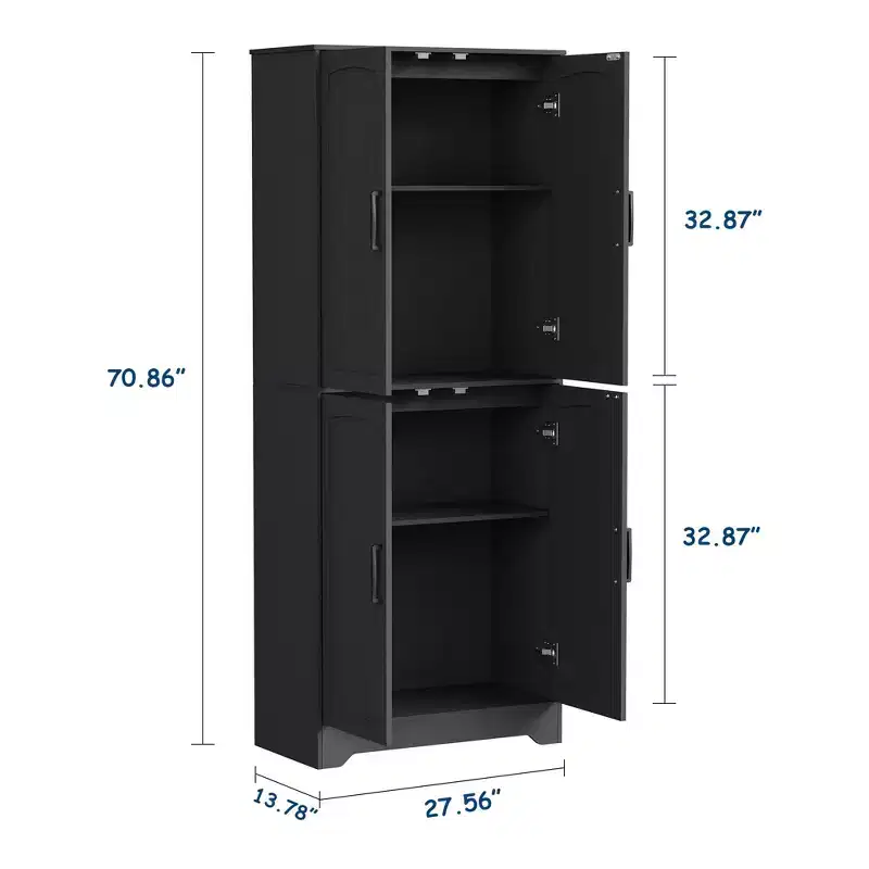 71 Tall Farmhouse Pantry Cabinet, 4-Door Wood Storage Cupboard with Adjustable Shelves, Freestanding Kitchen Cabinet for Dining & Living Room
