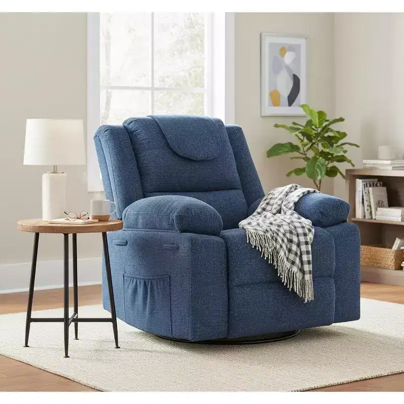 Blue/Gray/Green 360° Swivel Recliner Chair, Single Seat