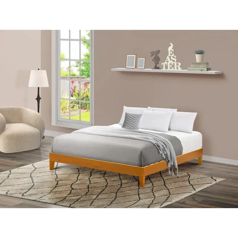 King Platform Bed Frame | 4 Solid Wood Legs & 2 Center Legs | Multiple Colors