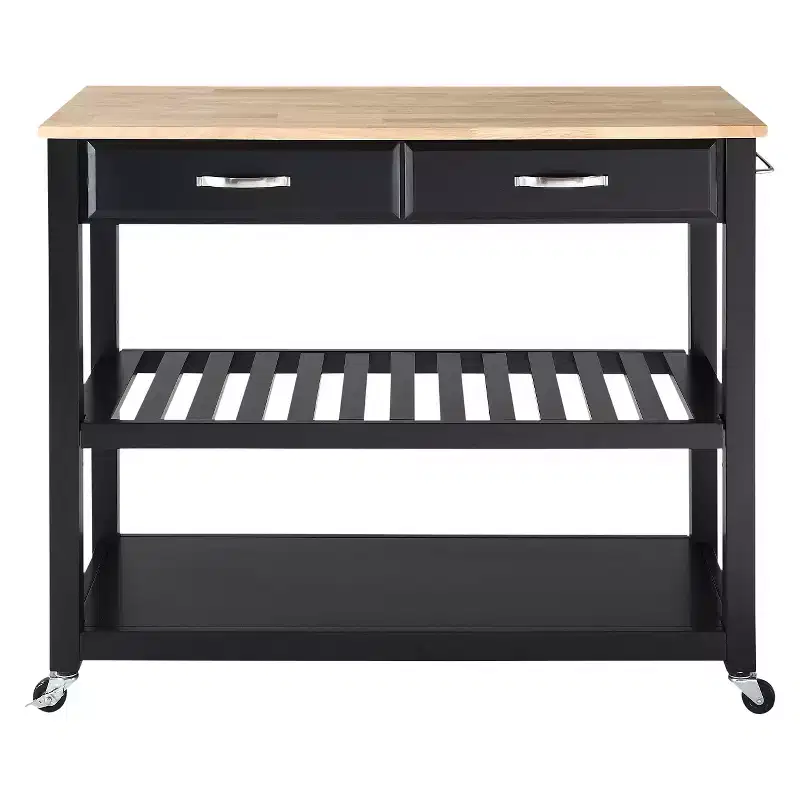 Natural Wood Top Kitchen Cart/Island with Optional Stool Storage