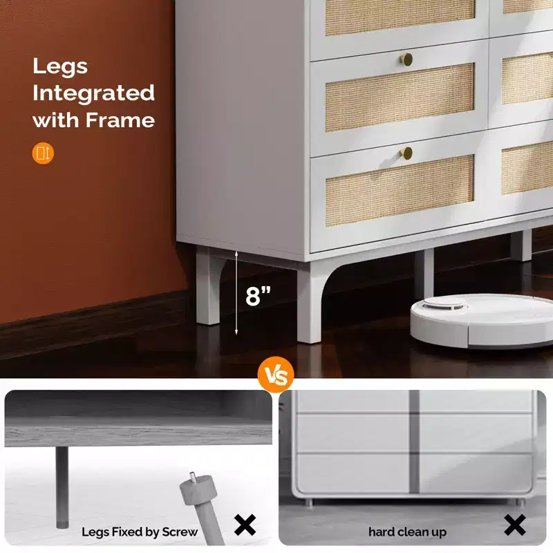 6-Drawer White Particle Board 47.24in. W Chest of Drawer