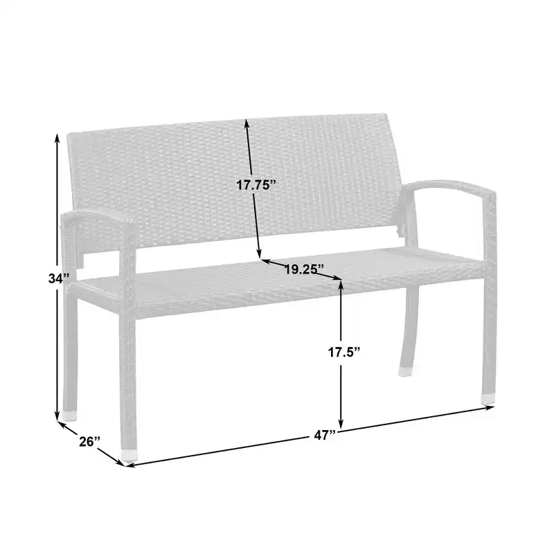 Balkene Home 63363 Miles Patio PU Wicker Steel Frame All-Weather Bench Woven Design Easy Assembly Lightweight Year-Round Accent