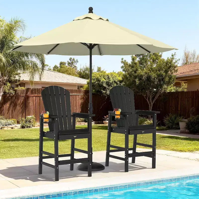 VINGLI Tall Adirondack Chair, All-Weather Plastic Adirondack Chair with Cup Holder Heavy-Duty Outdoor Barstools