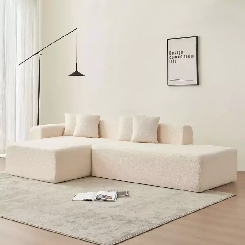 MAYEERTY Lambswool Fabric L-Shaped 5-Seat Modular Sectional Sofa with Chaise for Bedroom and Apartment