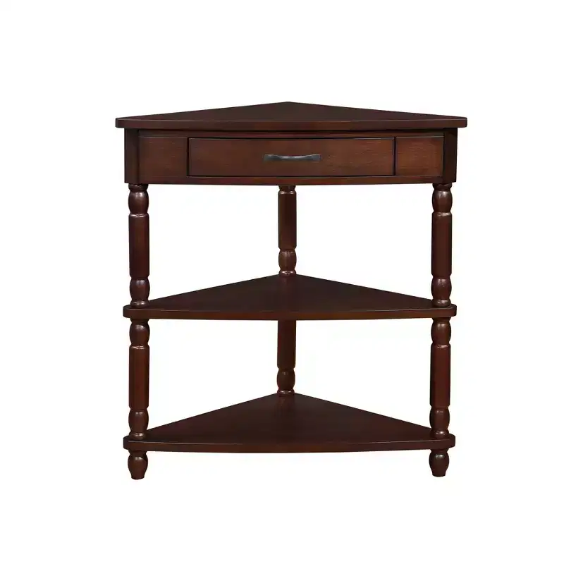 Hostack 33.8'' Small Triangle Corner Table with 3 Tiers, Solid Wood Legs for Small Spaces and Living Room, Light Espresso