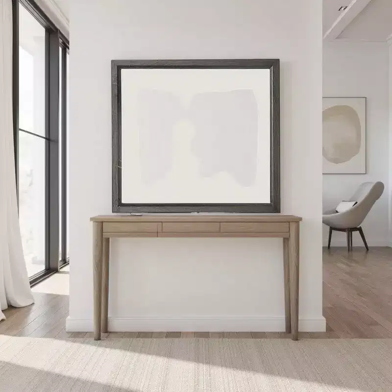 Dresser Vanity Mirror, 39 Inch Contemporary Gray Wood Frame