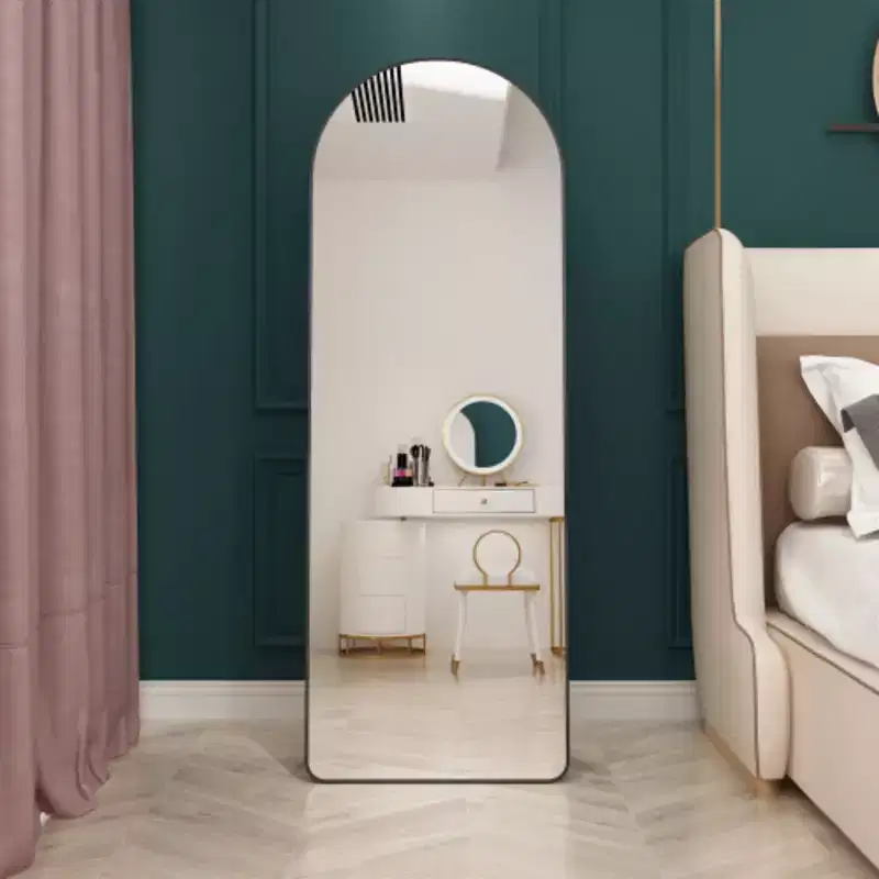 The 4st Generation Of Floor Mounted Full Length Mirrors. Aluminum Alloy Metal Frame Arched Wall Mirror, Bathroom Makeup Mirror, Bedroom Porch