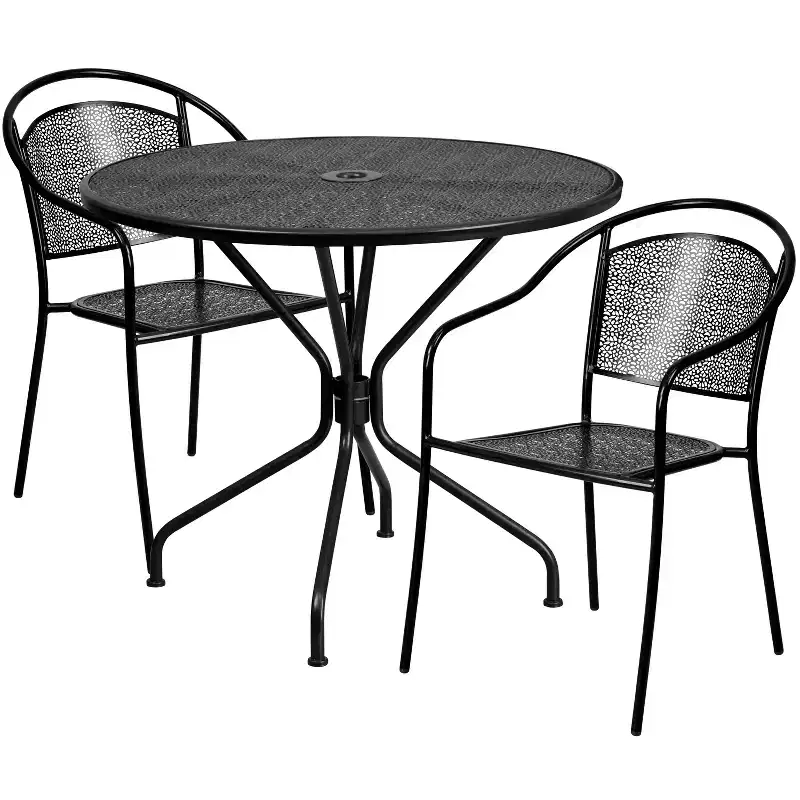 Flash Furniture Oia Commercial Grade 35.25 Round Indoor-Outdoor Steel Patio Table Set with 2 Round Back Chairs
