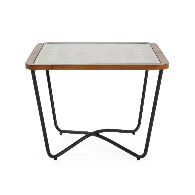 Tempered Glass Square Coffee Table 23''W x 23''D with Geometric Base