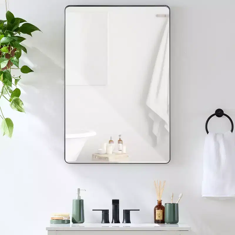 24x36in Recessed Bathroom Vanity 2-Way Wall Mirror w/ Rounded Corners, Anti-Blast Film