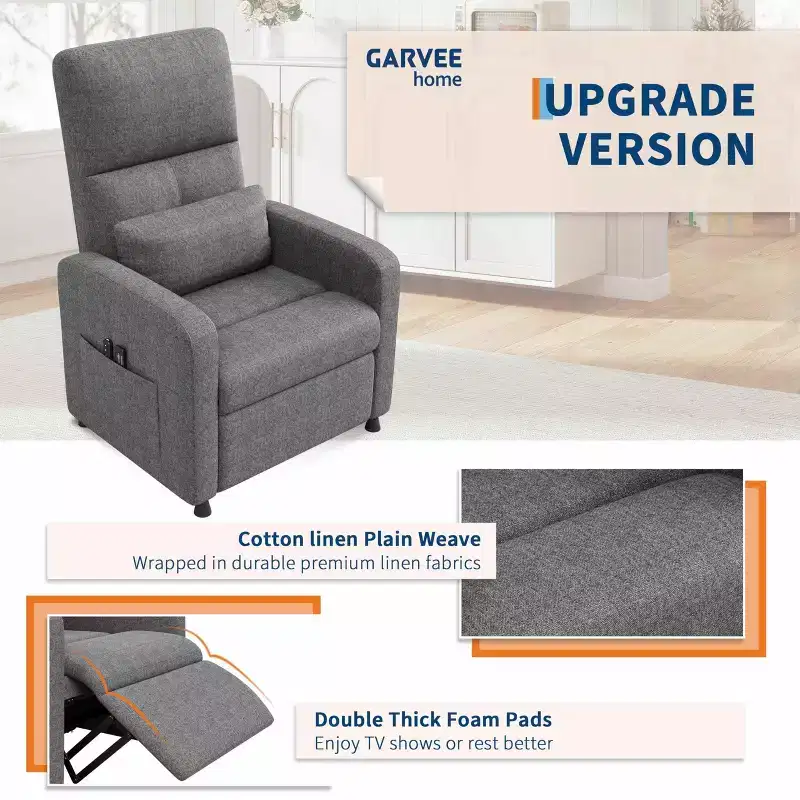 Power Recliner Chair, Adjustable Electric Recliner Ergonomic Overstuffed Single Sofa, Tall Back, Padded Seat, Home Theater Seating for Living Room