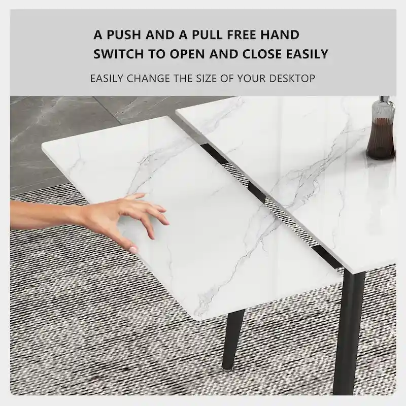 7 Piece 62.9 inch to 94.4 inch Extendable Dining Table Set with Sintered Stone Top 6 Chairs