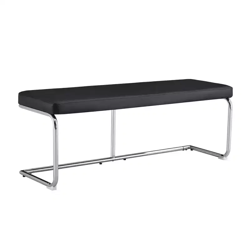 Leather Bench with Silver Metal Legs