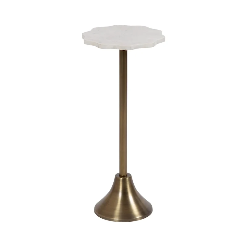 Scalloped Marble & Metal Drink Side Table, Modern Glam Accent Table