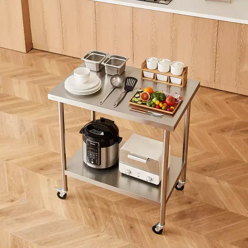 VEVOR Stainless Steel Work Table 30 x 36 x 38 Inch, with 4 Wheels, 3 Adjustable Height Levels,HeavyDuty Food Prep Worktable for Commercial Kitchen