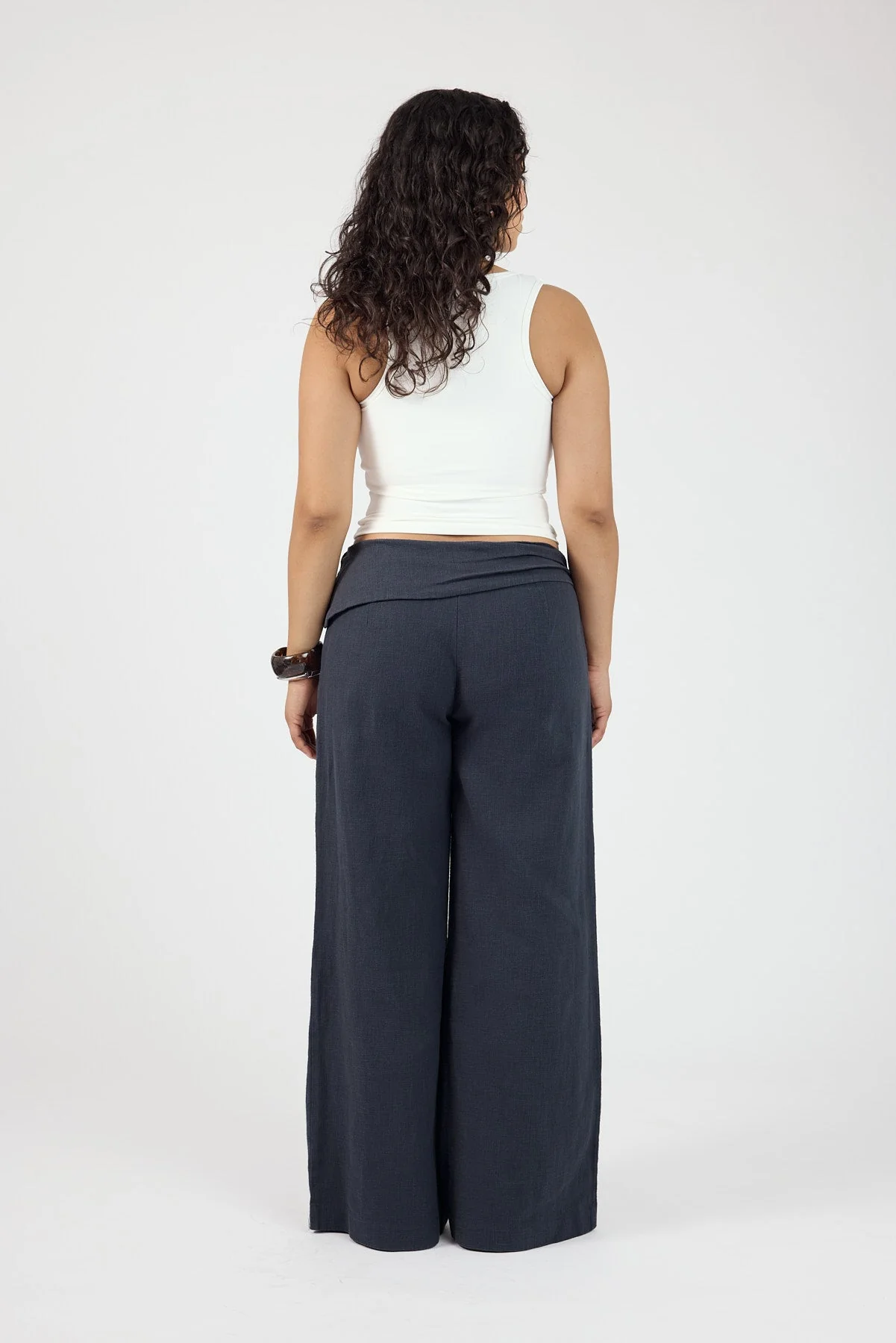 Linen Fold Over Pants Slate