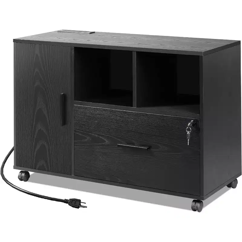 GALAXHERO File Cabinet with Charging Station, 1 Drawer Rolling File Cabinet, Locking Filing Cabinet for Home Office, Printer Stand with Storage
