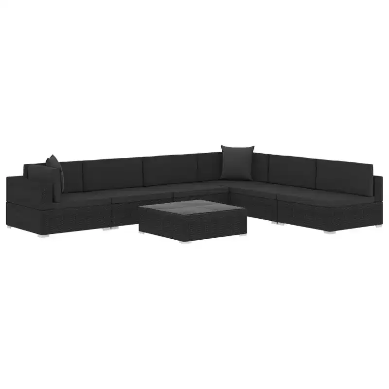 vidaXL 7 Piece Patio Lounge Set with Cushions Poly Rattan Black