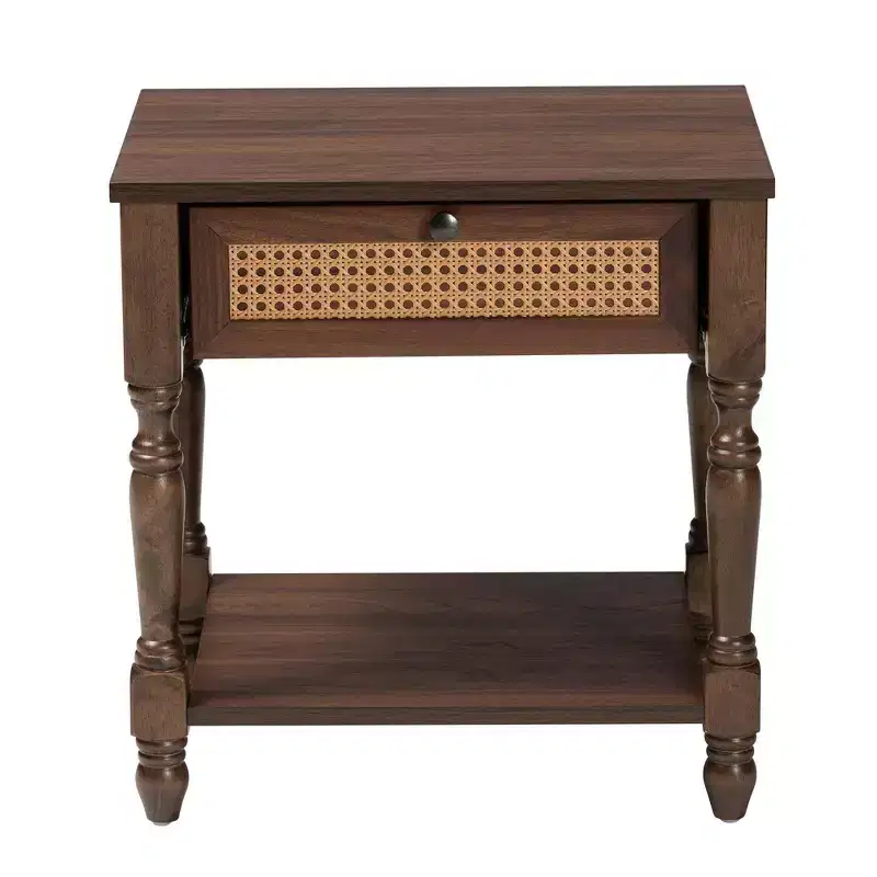 Baxton Studio Roden Nightstand with Rattan Dark Brown