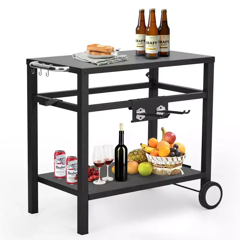 33x20 Metal Grill Cart for Outside, Outdoor Grill Table with 2-Shelf, Easy-to-Clean, Versatile BBQ Table, Black