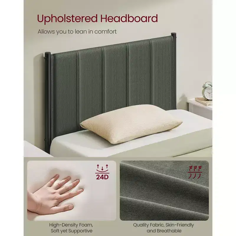 Twin Bed Frame with Upholstered Headboard