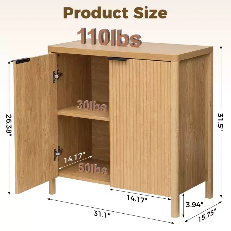 2-Door Fluted Buffet Sideboard Cabinet with Adjustable Shelf