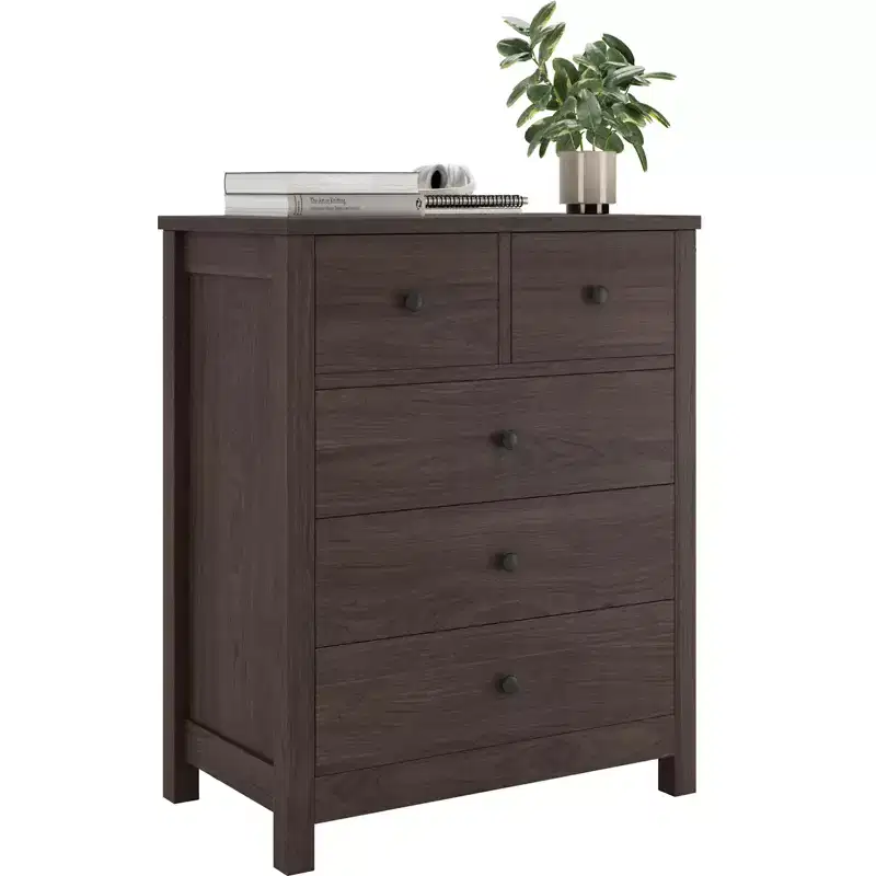 Drawer Chest Dresser, 5-Drawer Wood Nightstand, Storage Organizer for Bedroom & Living Room, 29''L15.5''W37.3''H
