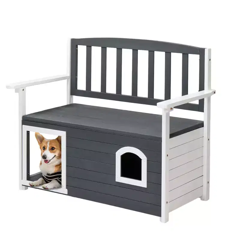 Karl Home | Wooden Outdoor Storage Bench with Built-in Dog House
