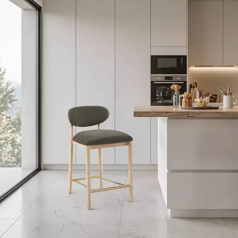 Upholstered Counter Stool with Wood Frame and Performance Fabric