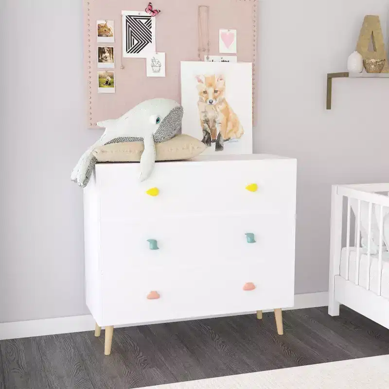 Kids 3 Drawer Dresser, Baby Nightstand for Bedroom, Storage Cabinet for Toddler Child for Living Room, Toddler Room