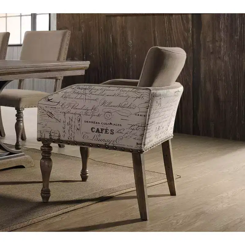 Roundhill Furniture Birmingham Script Printed Driftwood Finish Dining Arm Chair with Nail head, Set of 2