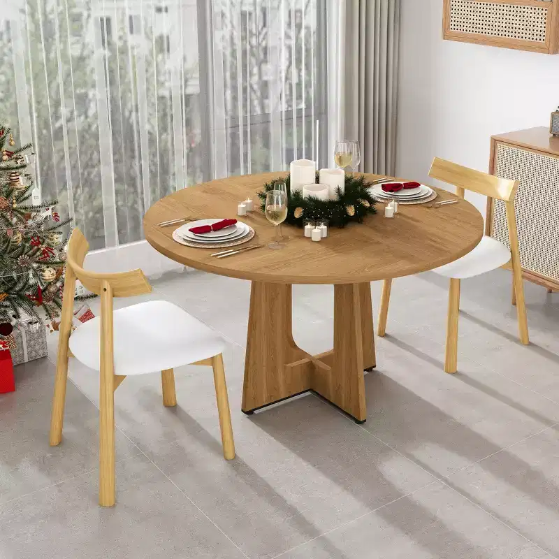 GDFStudio Haven Farmhouse Faux Leather Upholstered Wood 3 Piece Dining Set
