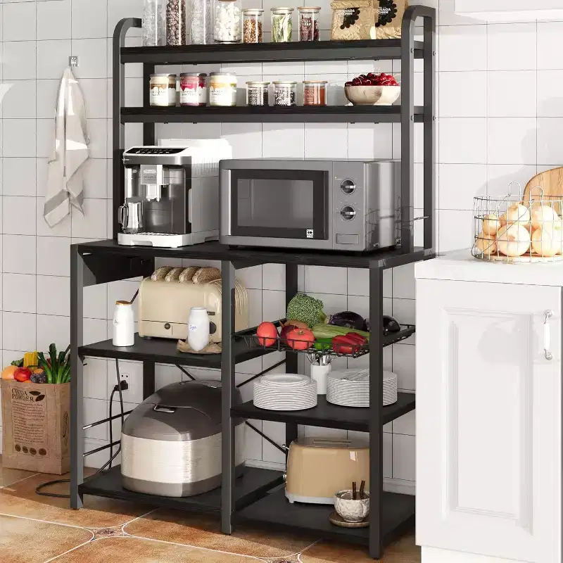 6-Tier Baker's Rack with Power Outlet, Microwave Stand & Wire Basket, Kitchen