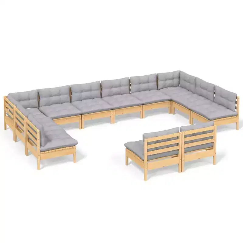 vidaXL Garden Lounge Set Grey Solid pine wood, fabric (100% polyester)