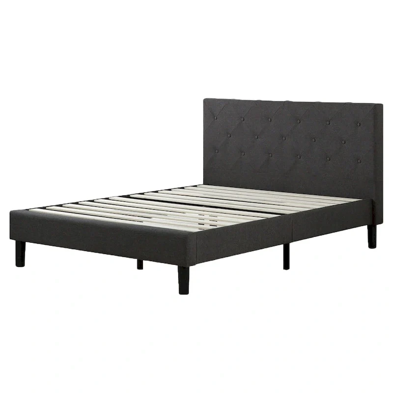 Dark Grey Upholstered Diamond Stitched Platform Bed