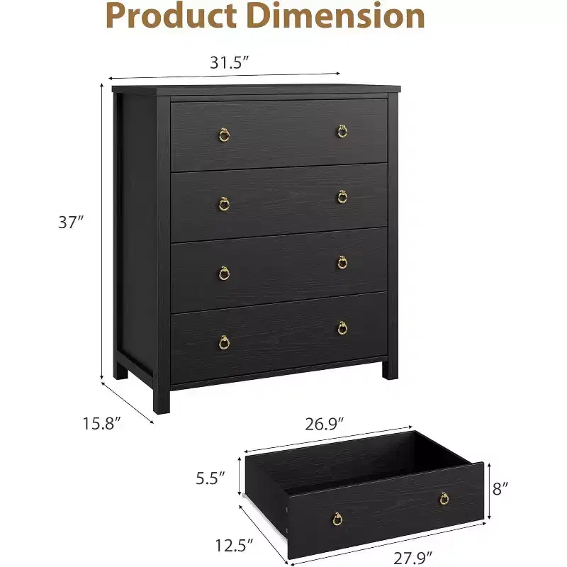 Rattan Dresser for Bedroom,Chest of Dressers 37 Tall Dresser for Closet with 4 Rattan Drawers Chest with Clothes Storage Cabinet,for Bedroom