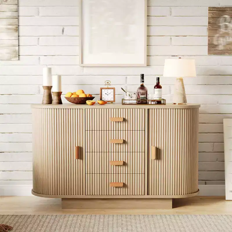 47'' Sideboard Buffet Cabinet with Storage,Fluted Coffee Bar Cabinet with 4 Drawers & 2 Sliding Doors,Wood Buffet Table for Kitchen, Living Room
