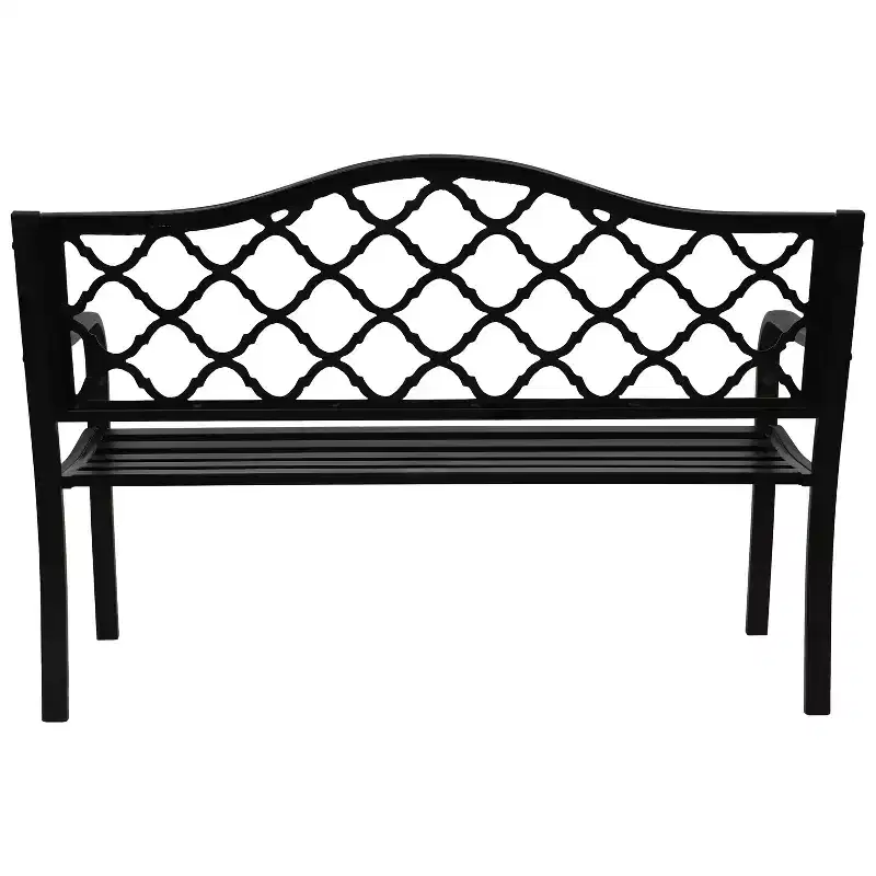 Sunnydaze 2-Person Lattice Design Black Cast Iron Outdoor Garden Bench