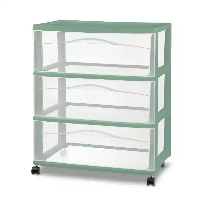 3-Drawer Wide Storage Cart, Versatile Green, Stackable Organizer for Home & Office