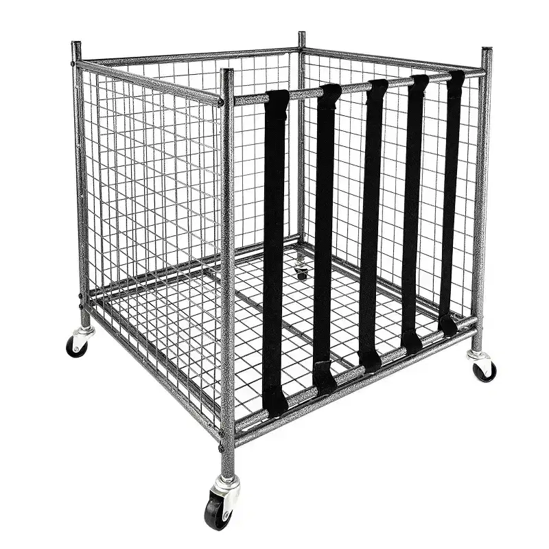 Steel Gray Rolling Sports Ball Storage Cart – For 2–4 People