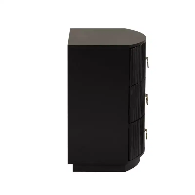 3-Drawer Nightstand Black Lacquer Gold Hardware
