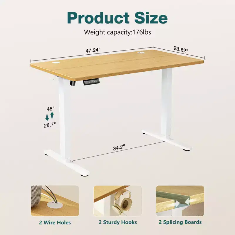 Ergonomic Height Adjustable Electric Standing Desk with T-Shaped Metal Frame and Memory Presets Modern Computer Workstation47.20x23.60x46.40-Yellow