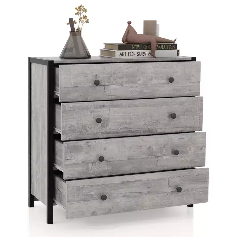 4-Drawer Dresser Modern Chest of Drawers Wooden Storage Dresser Grey/Oak