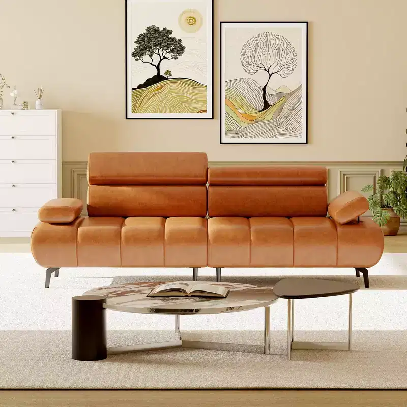 86 Faux Leather Futon Sofa Bed, 3-Seater Convertible Loveseat with Adjustable Backrest & 6-Position Headrest, for Living Room