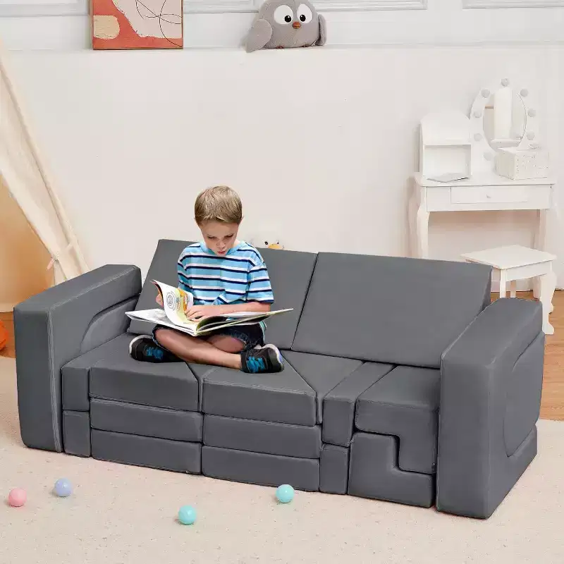 Acekool 22-Piece Kids Play Couch - Reconfigurable Modular Sofa with Soft Velvet Covers for Playrooms & Indoor Playtime (Grey)