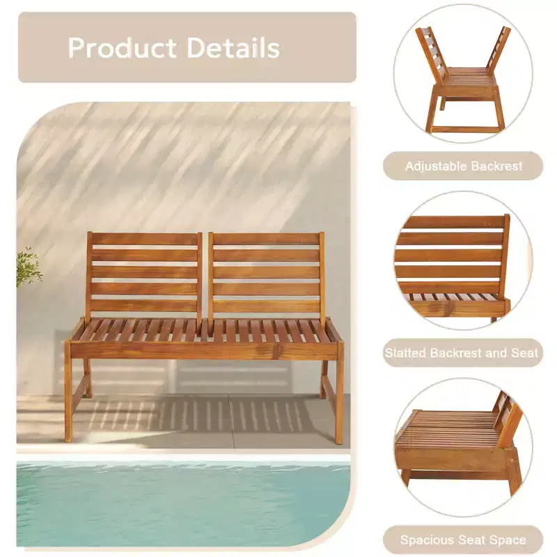 Karl Home | 49.6 in. Solid Wood Outdoor Bench with Adjustable Back