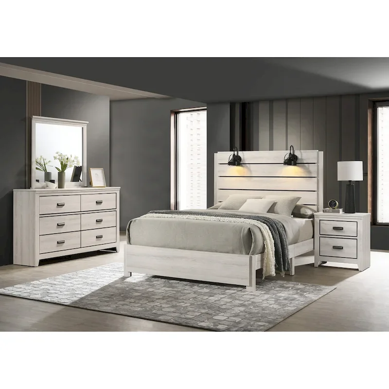 Edyth 6 Piece White LED Panel Bedroom Set
