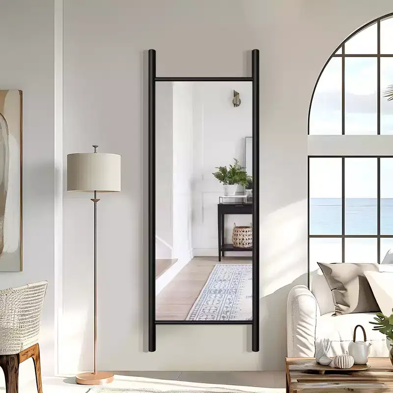 PexFix 21 in. W x 64 in. H Ladder-Style Solid Wood Framed Mirror in Brown